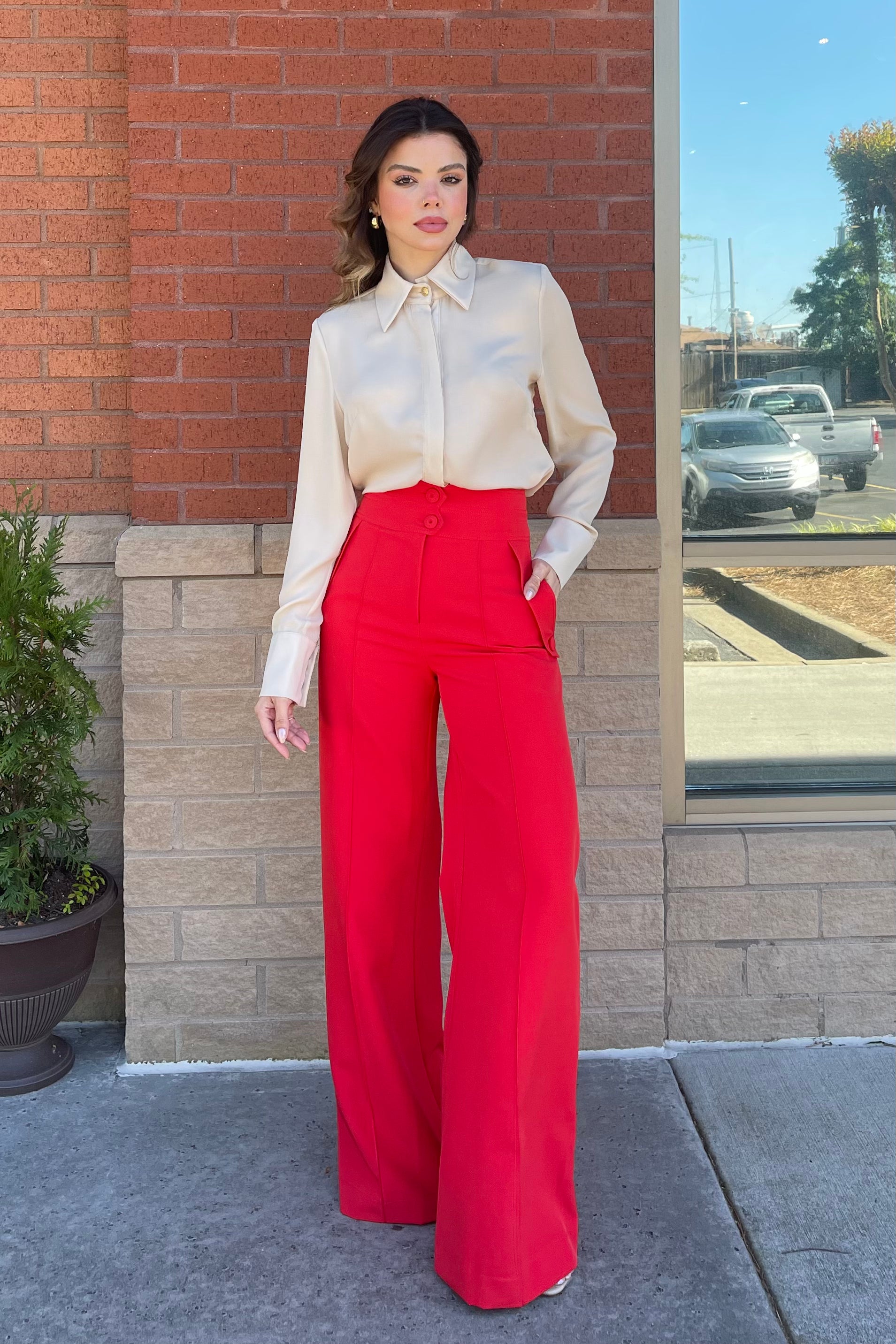 Tailored Wide Leg Pants in Red