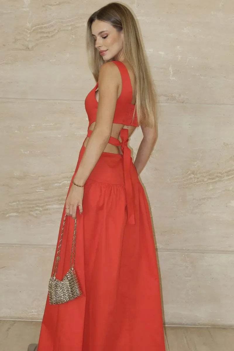 red cotton midi dress Cotton Midi Dress in Red – Bela Boutique